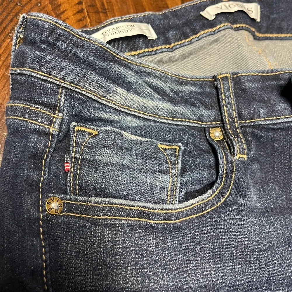 Vigoss Thompson Tomboy Fit Ankle Denim Jeans Low Waist Rise Distressed Dark Wash - Picture 5 of 13